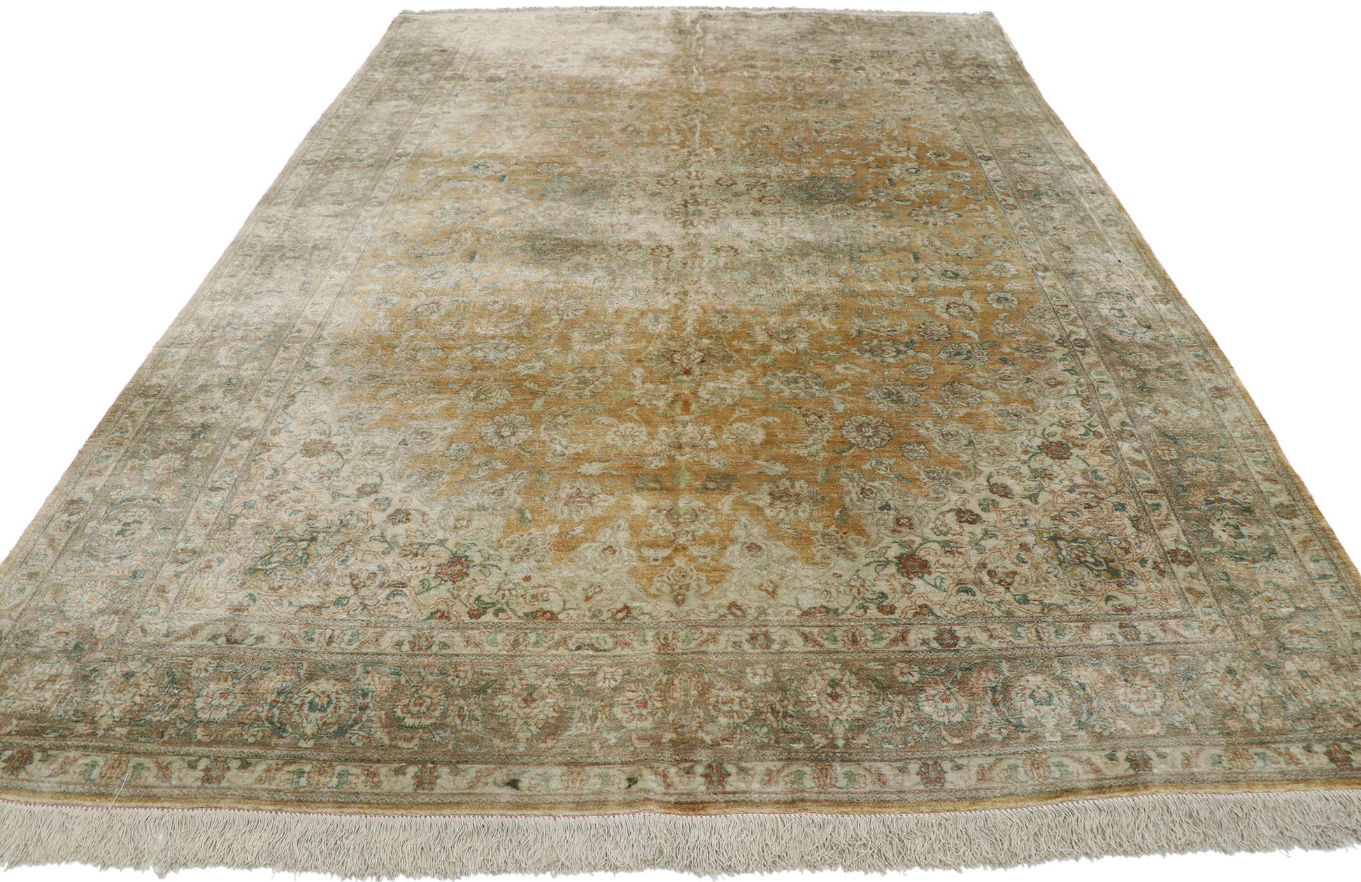7 x 10 Vintage Persian Silk Qum Rug 77693