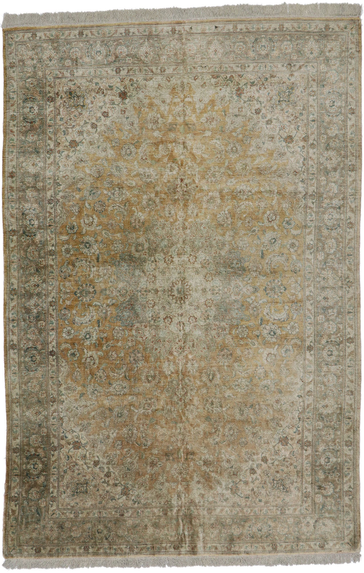 7 x 10 Vintage Persian Silk Qum Rug 77693