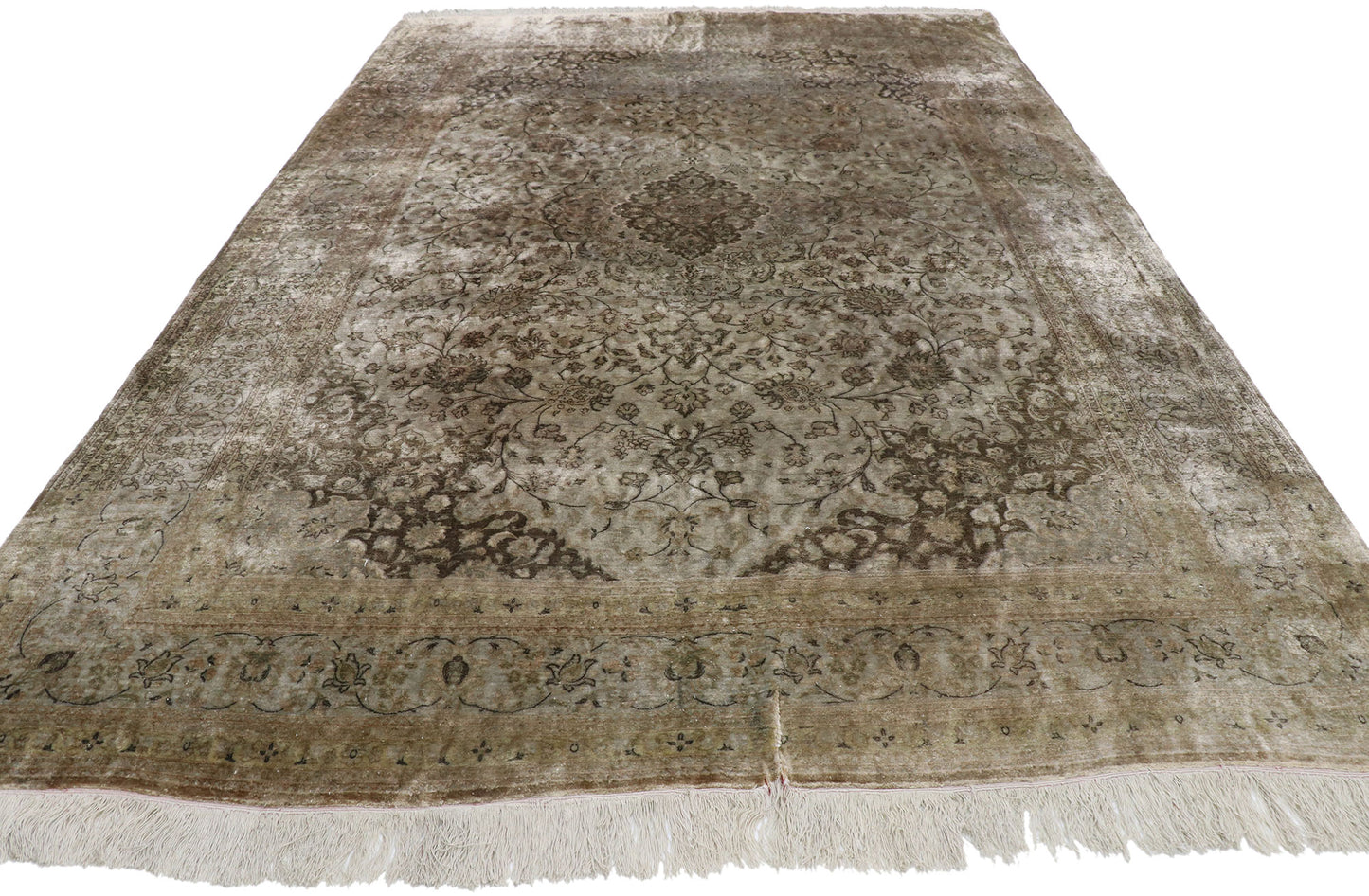 7 x 10 Vintage Persian Silk Qum Rug 77705