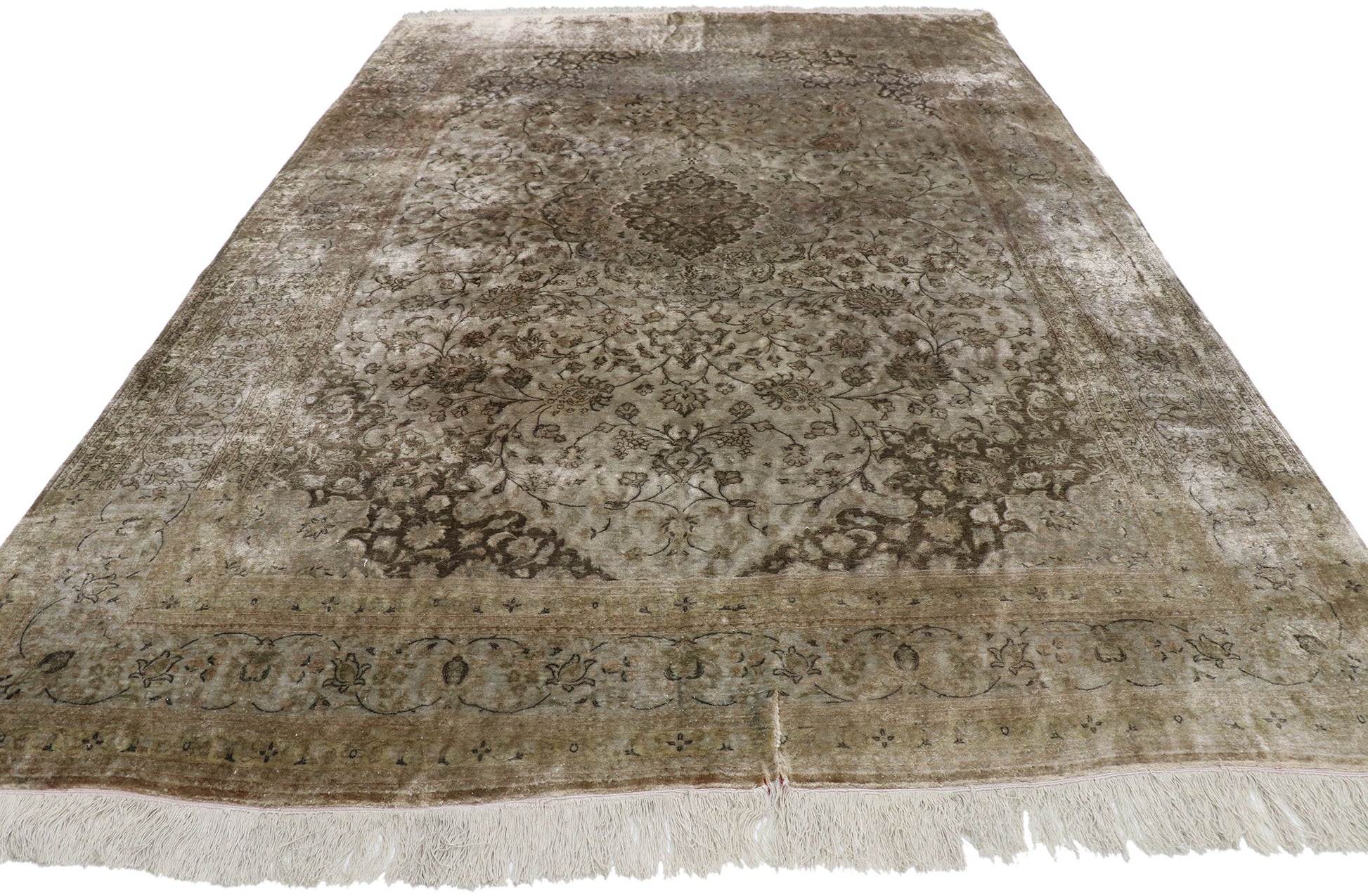 7 x 10 Vintage Persian Silk Qum Rug 77705