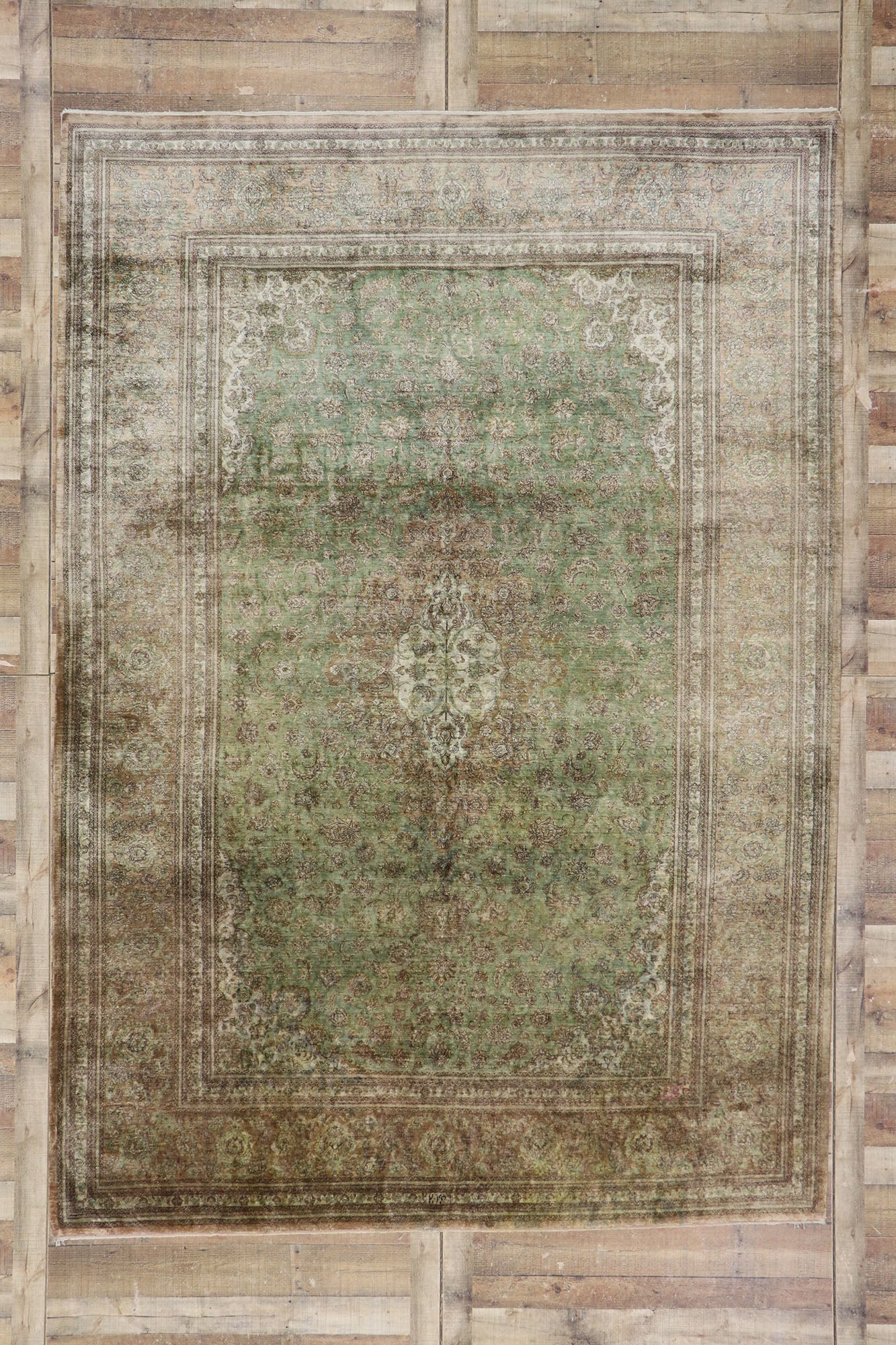 8 x 11 Vintage Persian Silk Qum Rug 77706