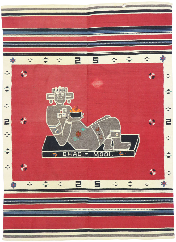 5 x 6 Vintage Mexican Chac Mool Kilim Rug 77762