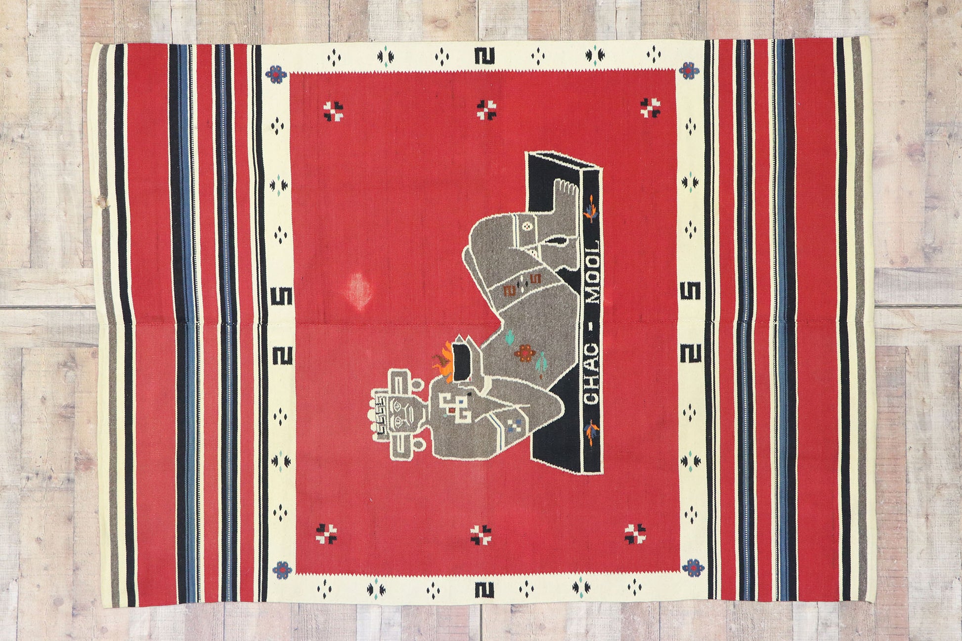 5 x 6 Vintage Mexican Chac Mool Kilim Rug 77762