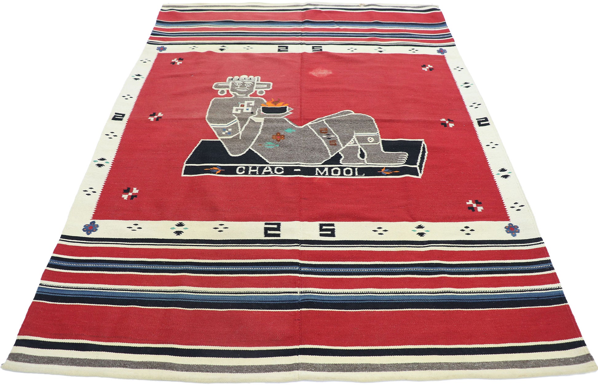 5 x 6 Vintage Mexican Chac Mool Kilim Rug 77762