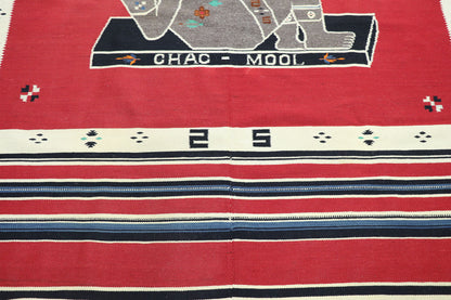 5 x 6 Vintage Mexican Chac Mool Kilim Rug 77762
