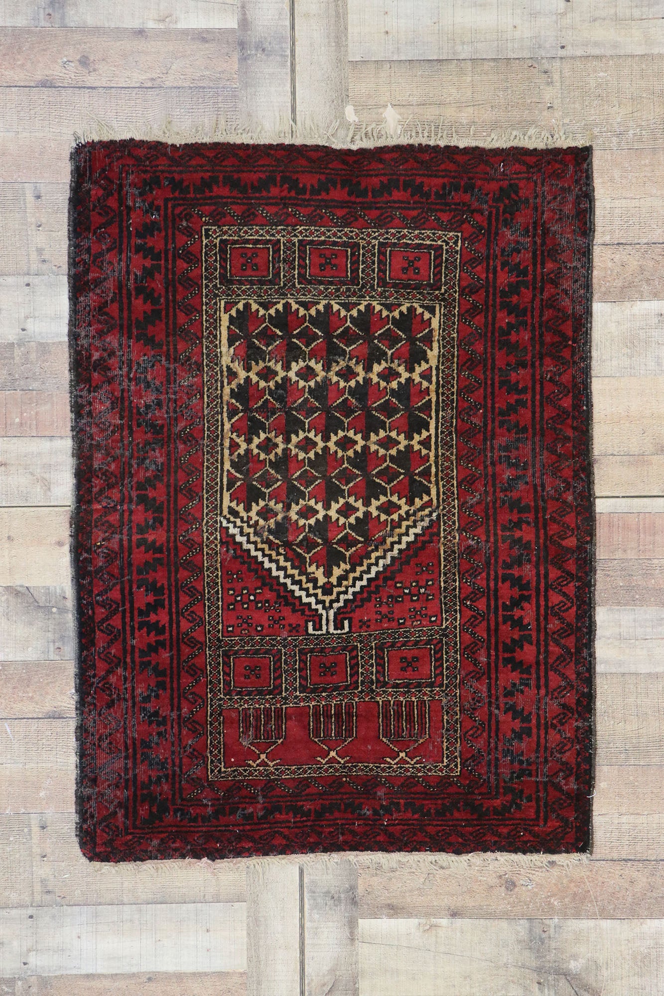 3 x 4 Vintage Herat Persian Baluch Prayer Rug 77785