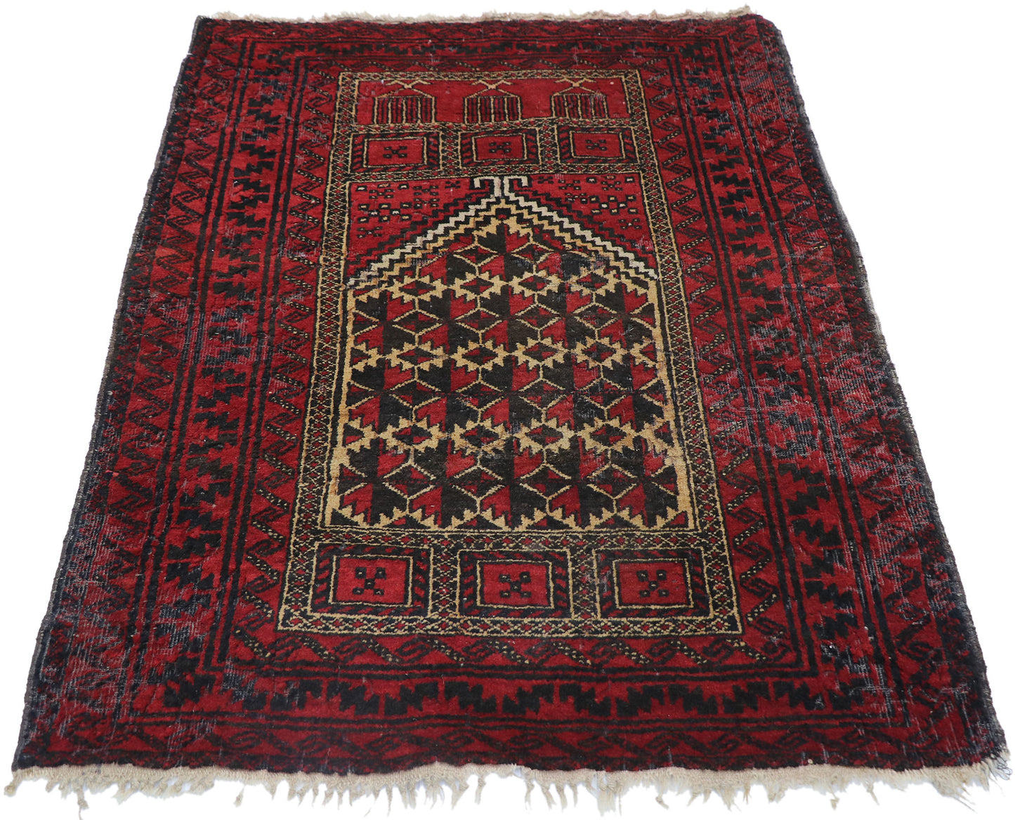 3 x 4 Vintage Herat Persian Baluch Prayer Rug 77785