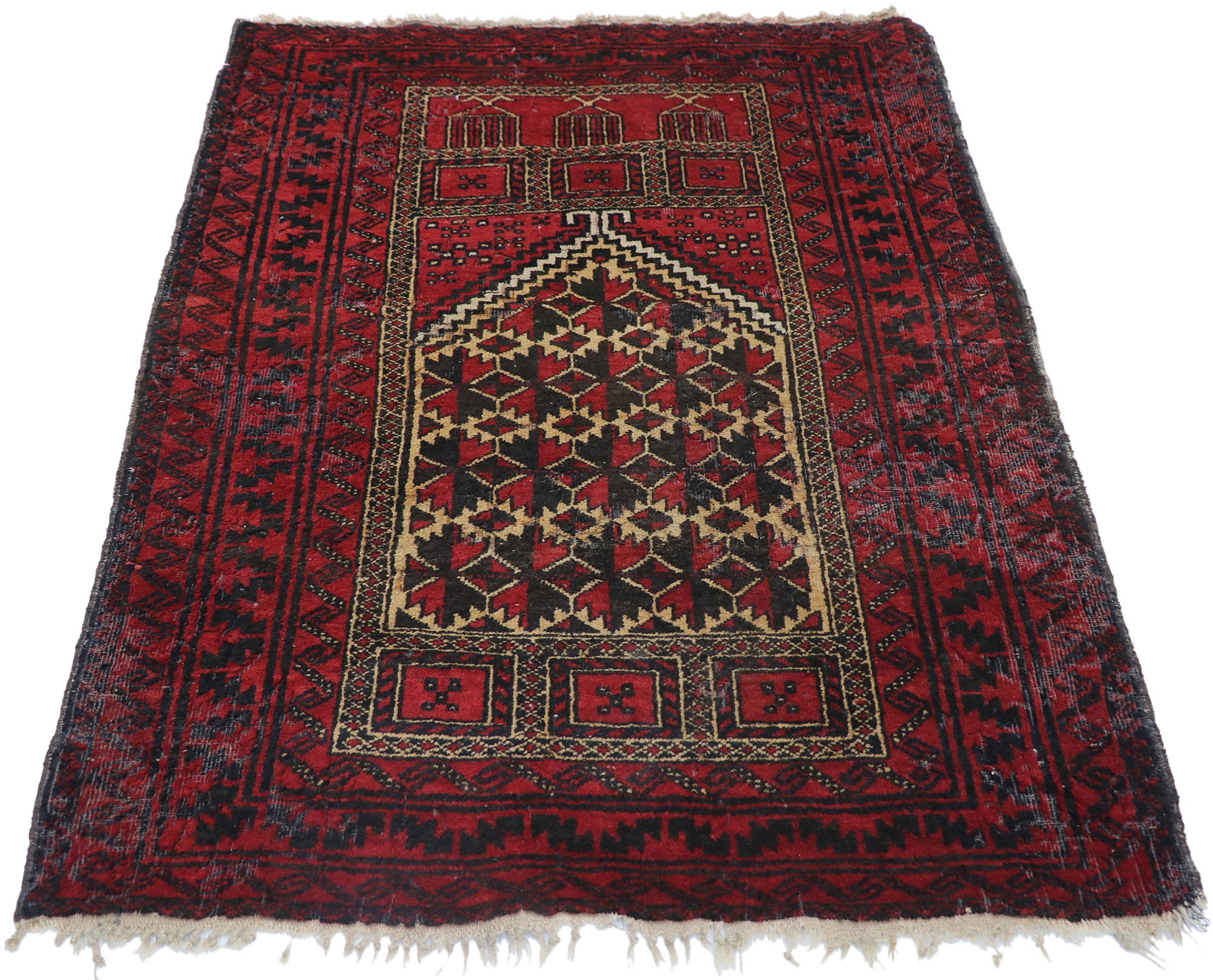 3 x 4 Vintage Herat Persian Baluch Prayer Rug 77785
