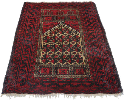 3 x 4 Vintage Herat Persian Baluch Prayer Rug 77785
