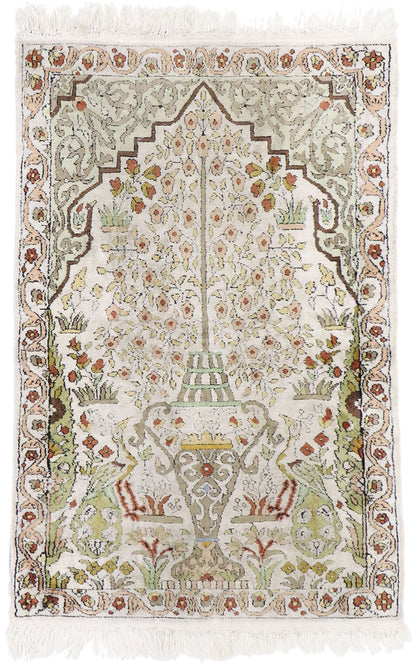 2 x 3 Vintage Persian Qum Prayer Rug 77796