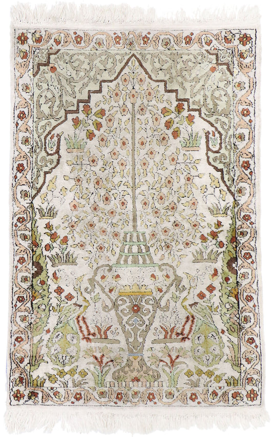 2 x 3 Vintage Persian Qum Prayer Rug 77796