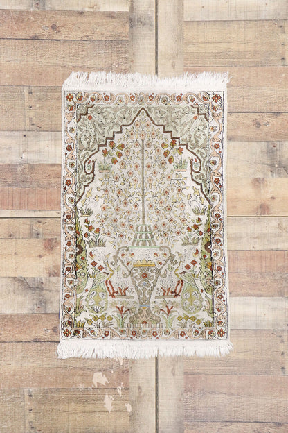 2 x 3 Vintage Persian Qum Prayer Rug 77796