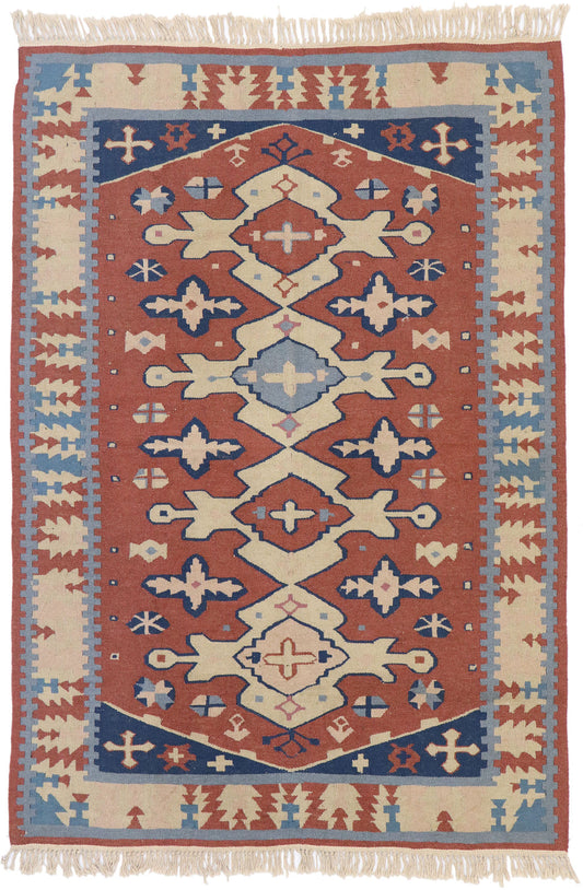 4 x 6 Vintage Persian Shiraz Kilim Rug 77800