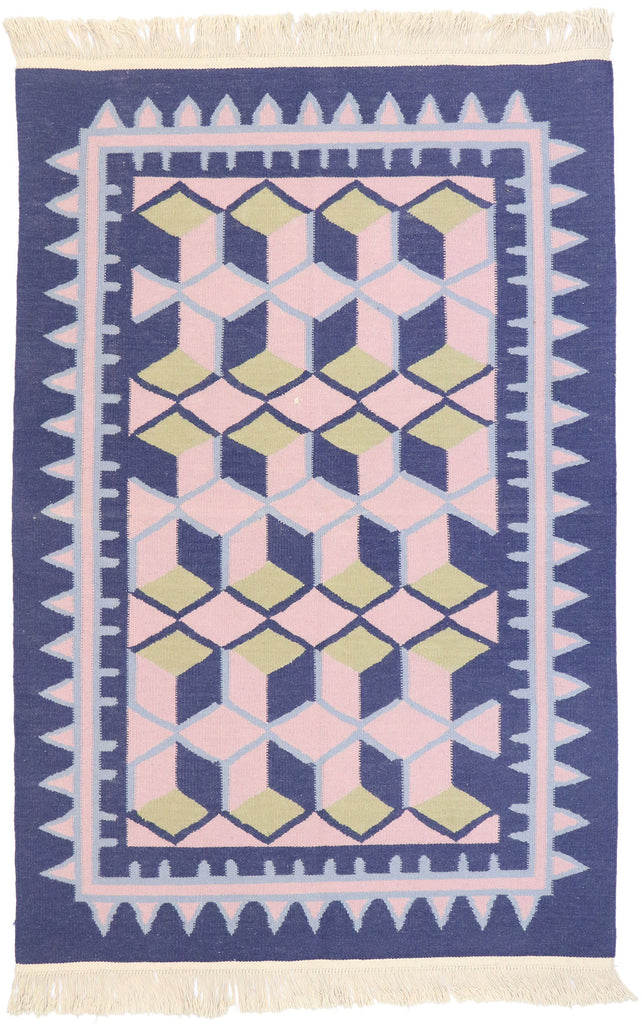 4 x 6 Vintage Chinese Geometric Kilim Rug 77812