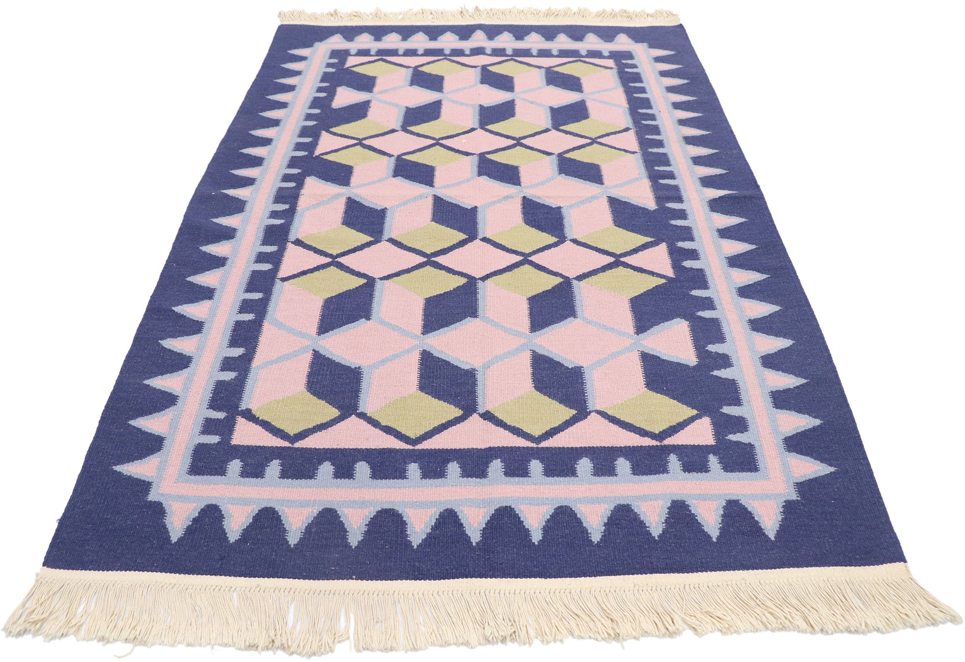 4 x 6 Vintage Chinese Geometric Kilim Rug 77812