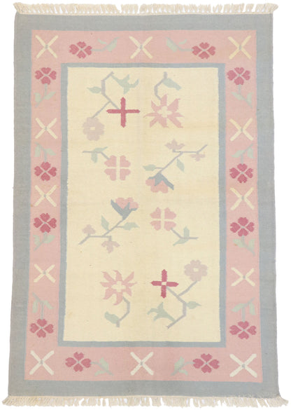 4 x 6 Vintage Floral Dhurrie Rug 77817