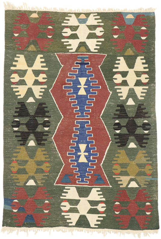 4 x 6 Vintage Persian Shiraz Kilim Rug 77821