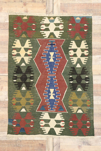 4 x 6 Vintage Persian Shiraz Kilim Rug 77821