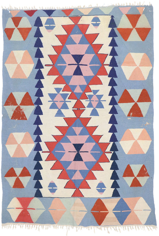 4 x 6 Vintage Persian Shiraz Kilim Rug 77822