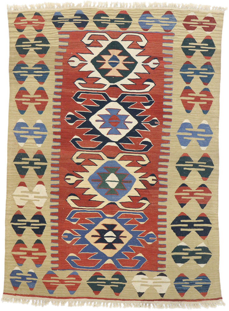 4 x 5 Vintage Persian Shiraz Kilim Rug 77824