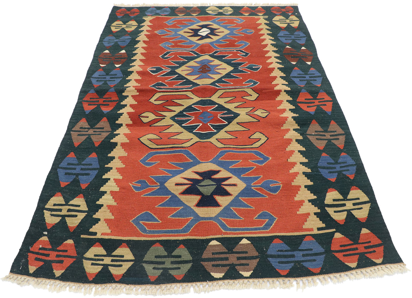 4 x 6 Vintage Persian Shiraz Kilim Rug 77825