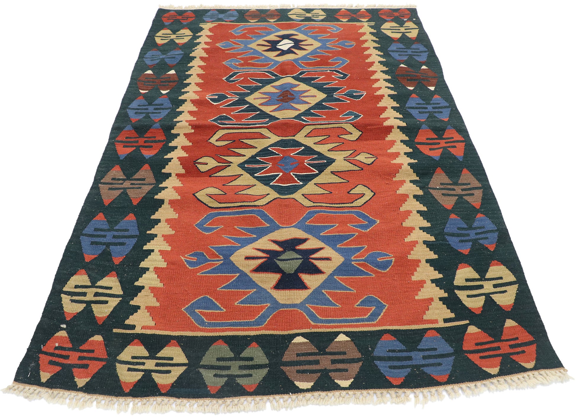 4 x 6 Vintage Persian Shiraz Kilim Rug 77825