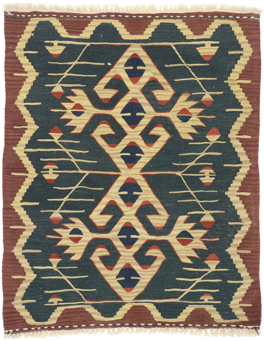 3 x 4 Vintage Persian Shiraz Kilim Rug 77851