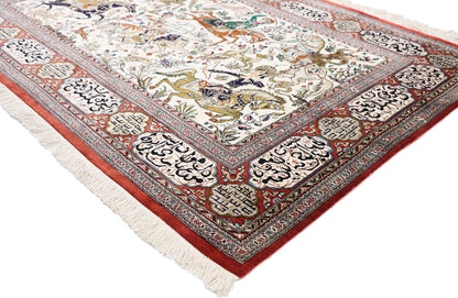 3 x 5 Vintage Persian Silk Qum Hunting Rug 77865