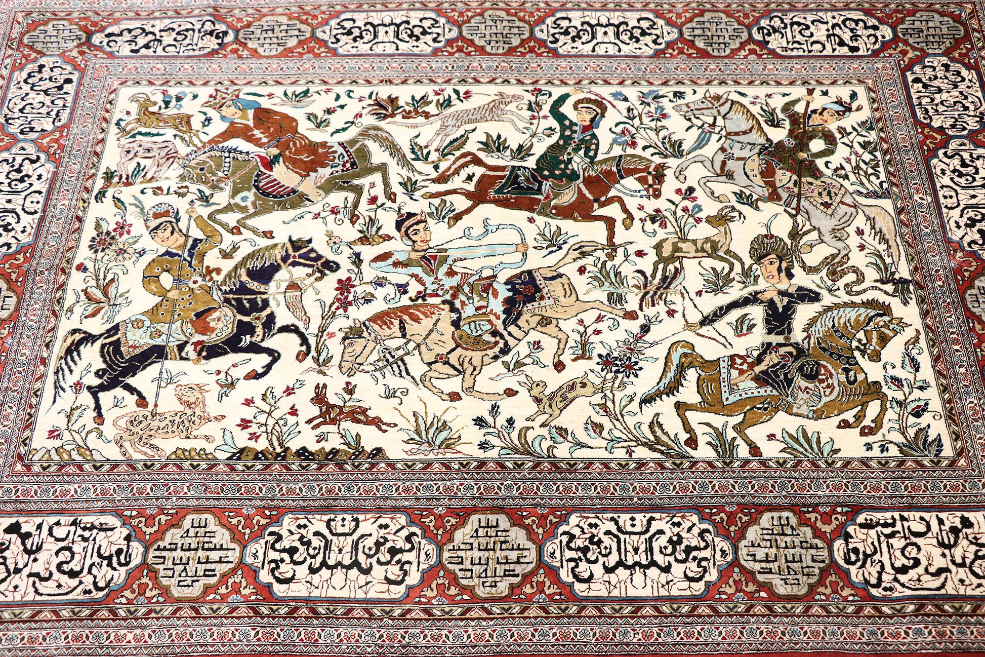 3 x 5 Vintage Persian Silk Qum Hunting Rug 77865