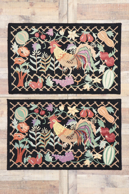 3 x 4 Vintage Rooster Hooked Rug 77917