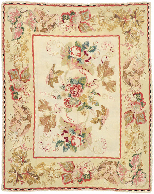 8 x 10 Antique Portuguese Needlepoint Arraiolos Rug 77921