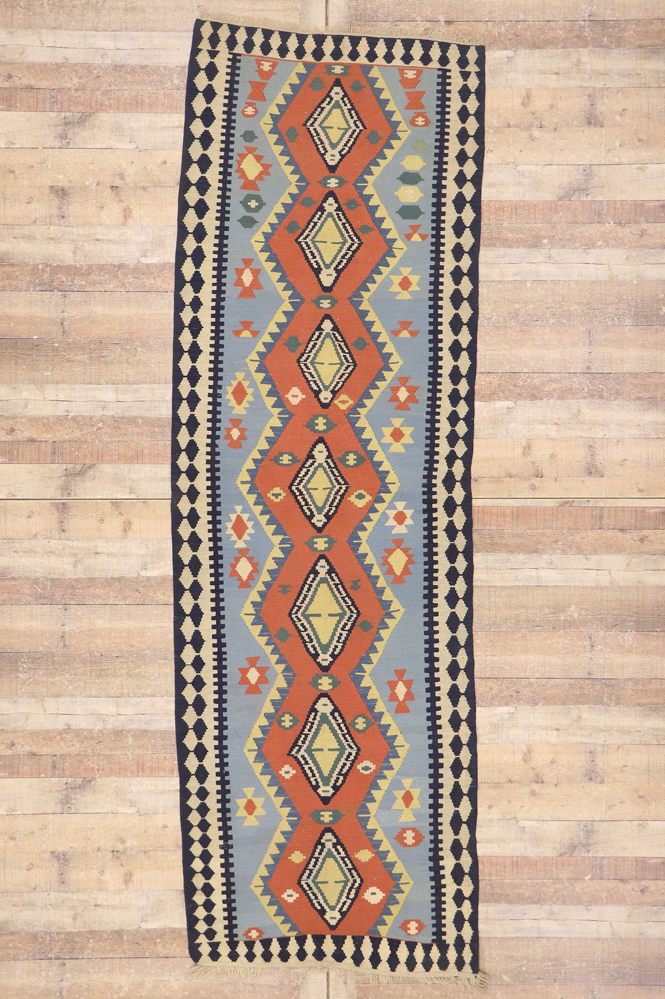 4 x 11 Vintage Persian Shiraz Kilim Runner 77933