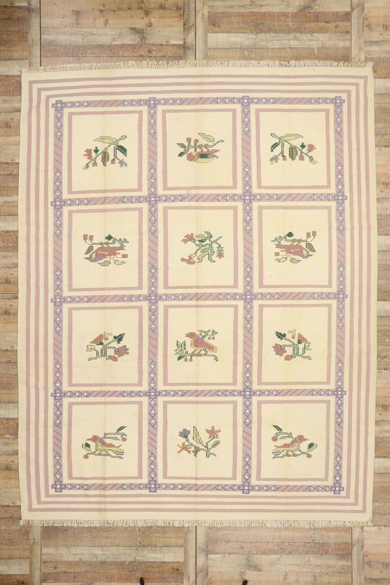 9 x 12 Vintage Oltenian Romanian Floral Kilim Rug 77938