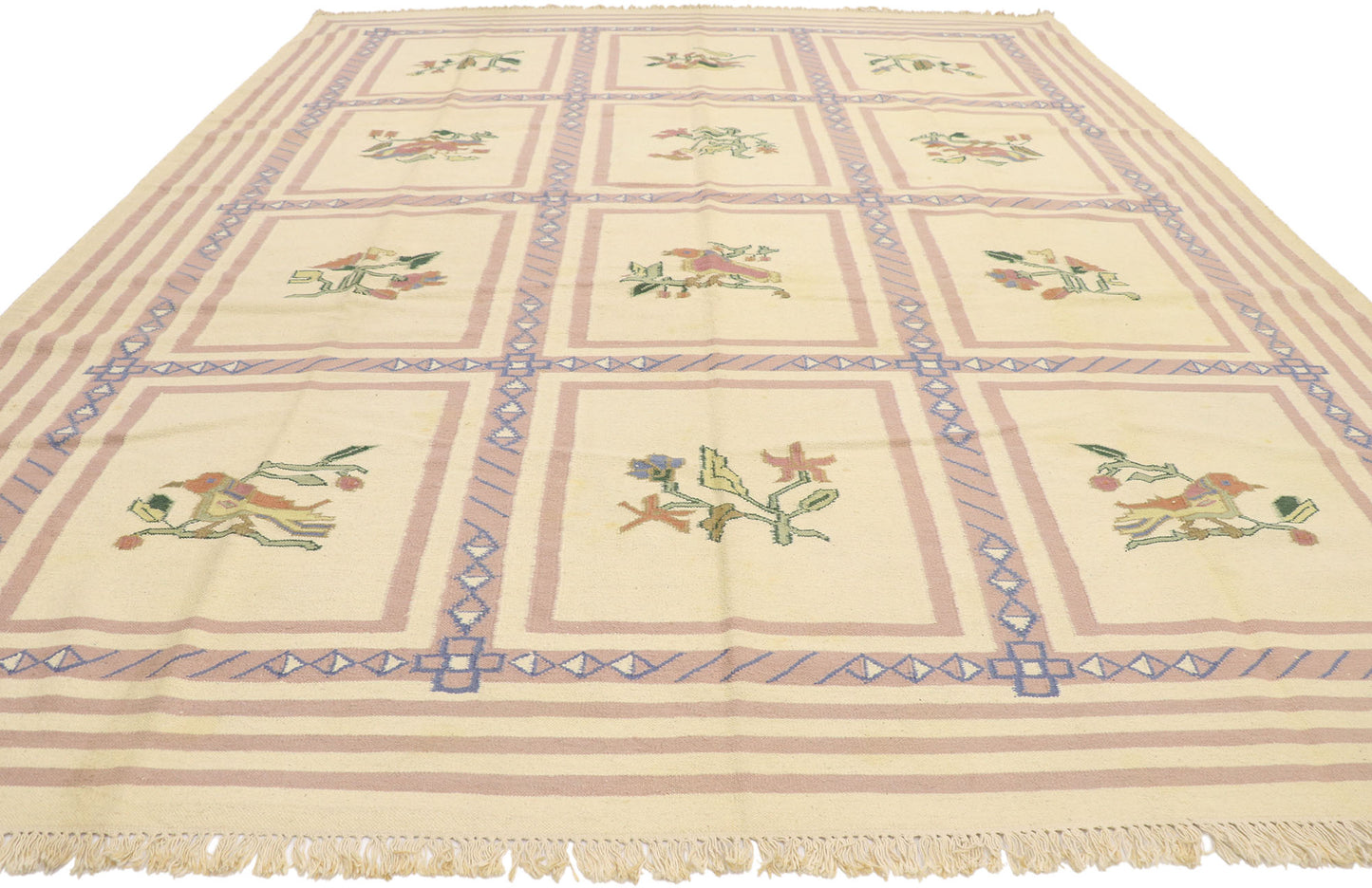 9 x 12 Vintage Oltenian Romanian Floral Kilim Rug 77938
