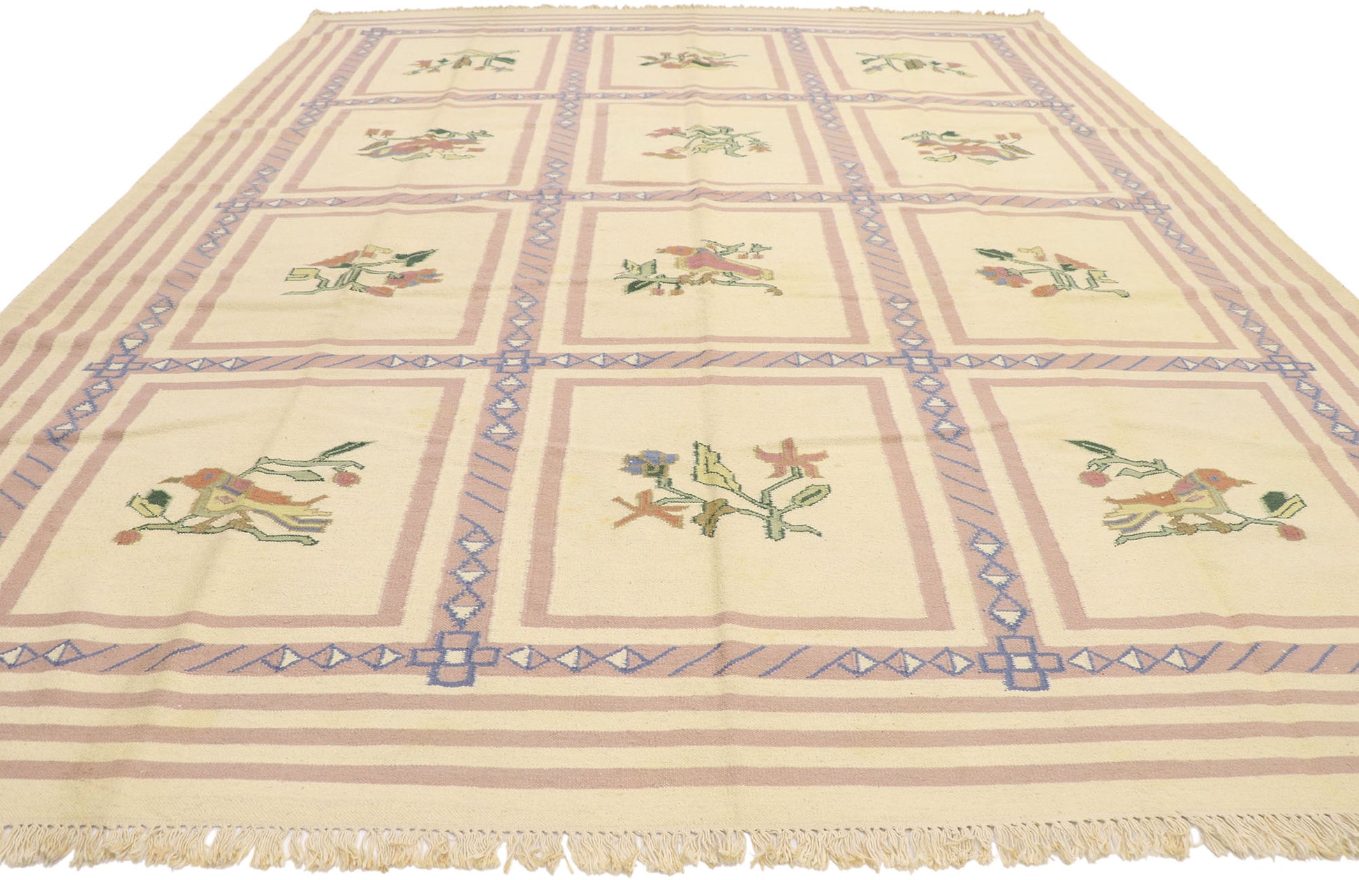 9 x 12 Vintage Oltenian Romanian Floral Kilim Rug 77938