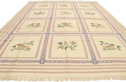 9 x 12 Vintage Oltenian Romanian Floral Kilim Rug 77938
