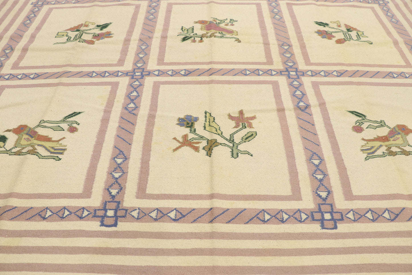 9 x 12 Vintage Oltenian Romanian Floral Kilim Rug 77938