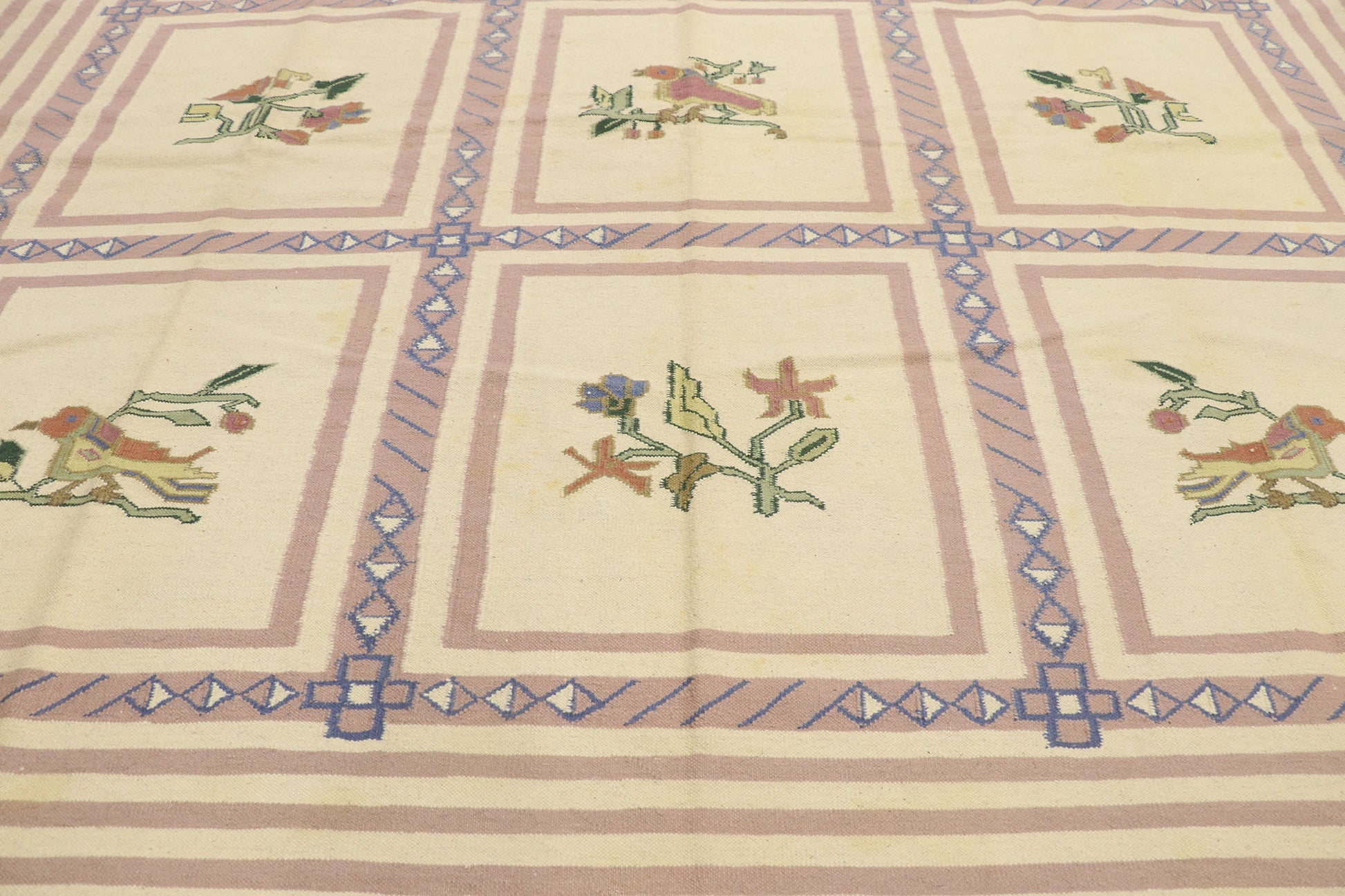 9 x 12 Vintage Oltenian Romanian Floral Kilim Rug 77938