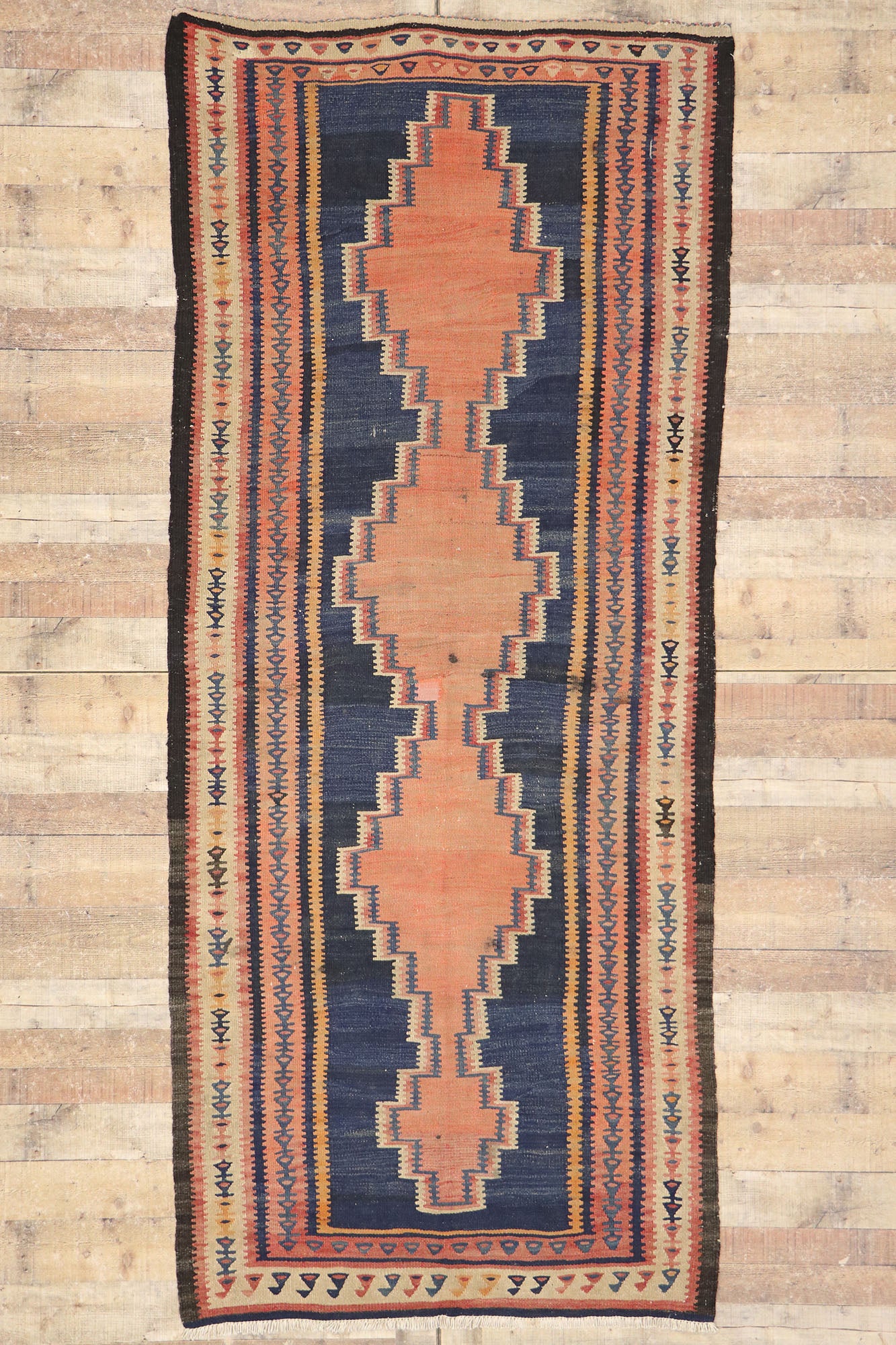4 x 10 Vintage Persian Bijar Kilim Rug 77942