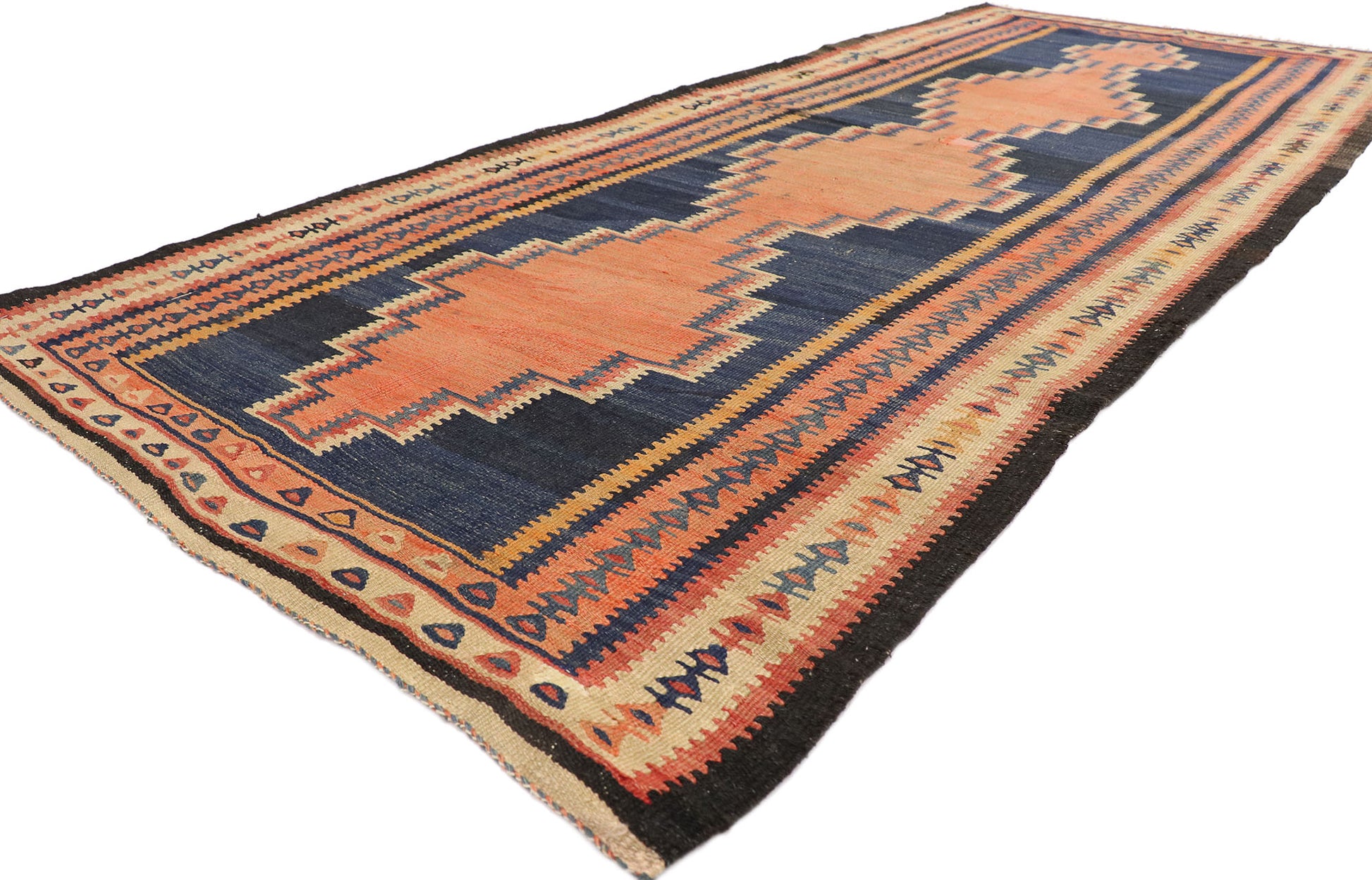 4 x 10 Vintage Persian Bijar Kilim Rug 77942