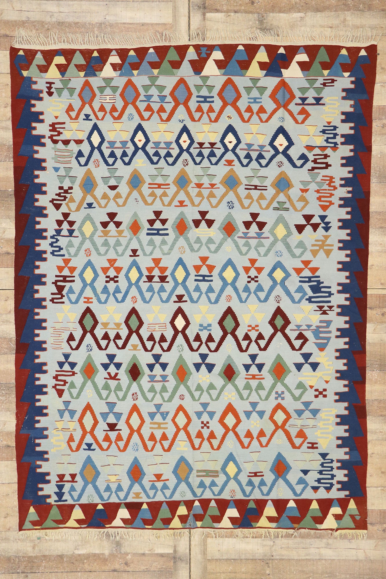 7 x 9 Vintage Persian Bijar Kilim Rug 77945