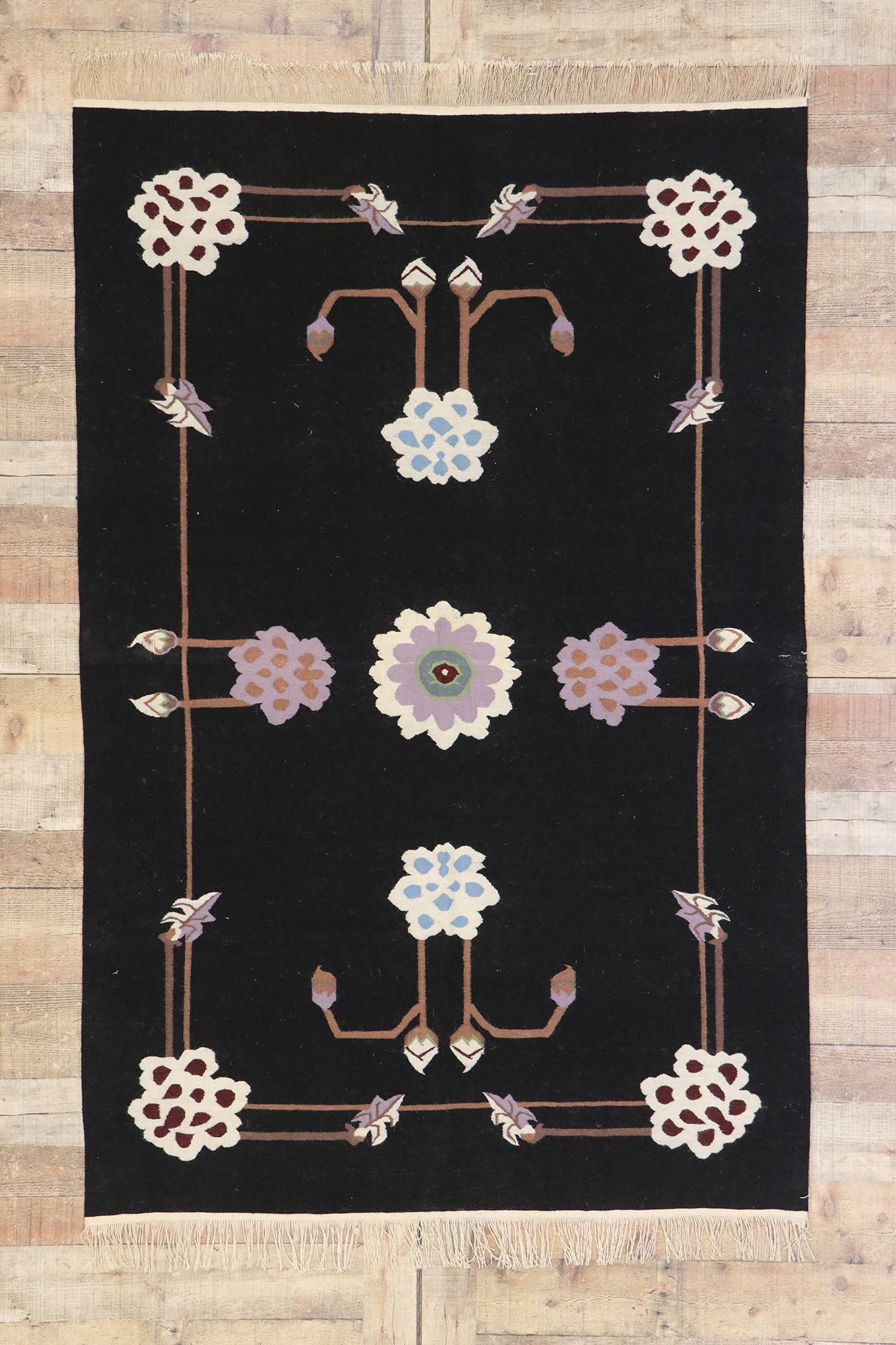 4 x 6 Vintage Chinese Floral Kilim Rug 77951