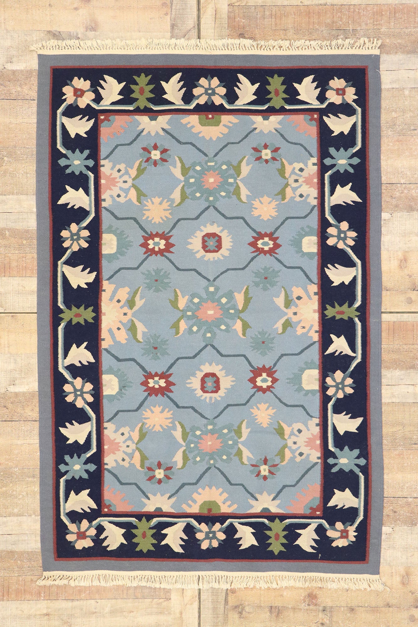 4 x 6 Vintage Romanian Floral Kilim Rug 77954