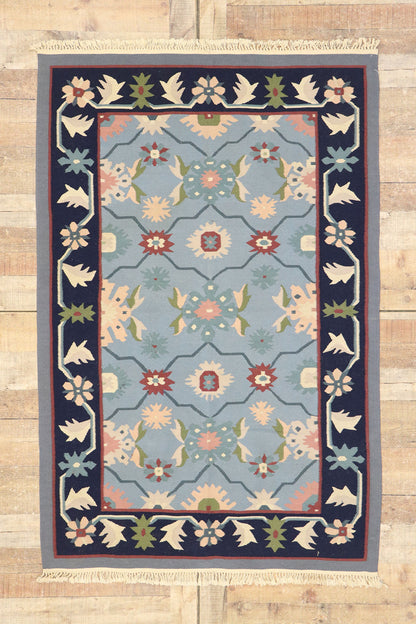 4 x 6 Vintage Romanian Floral Kilim Rug 77954