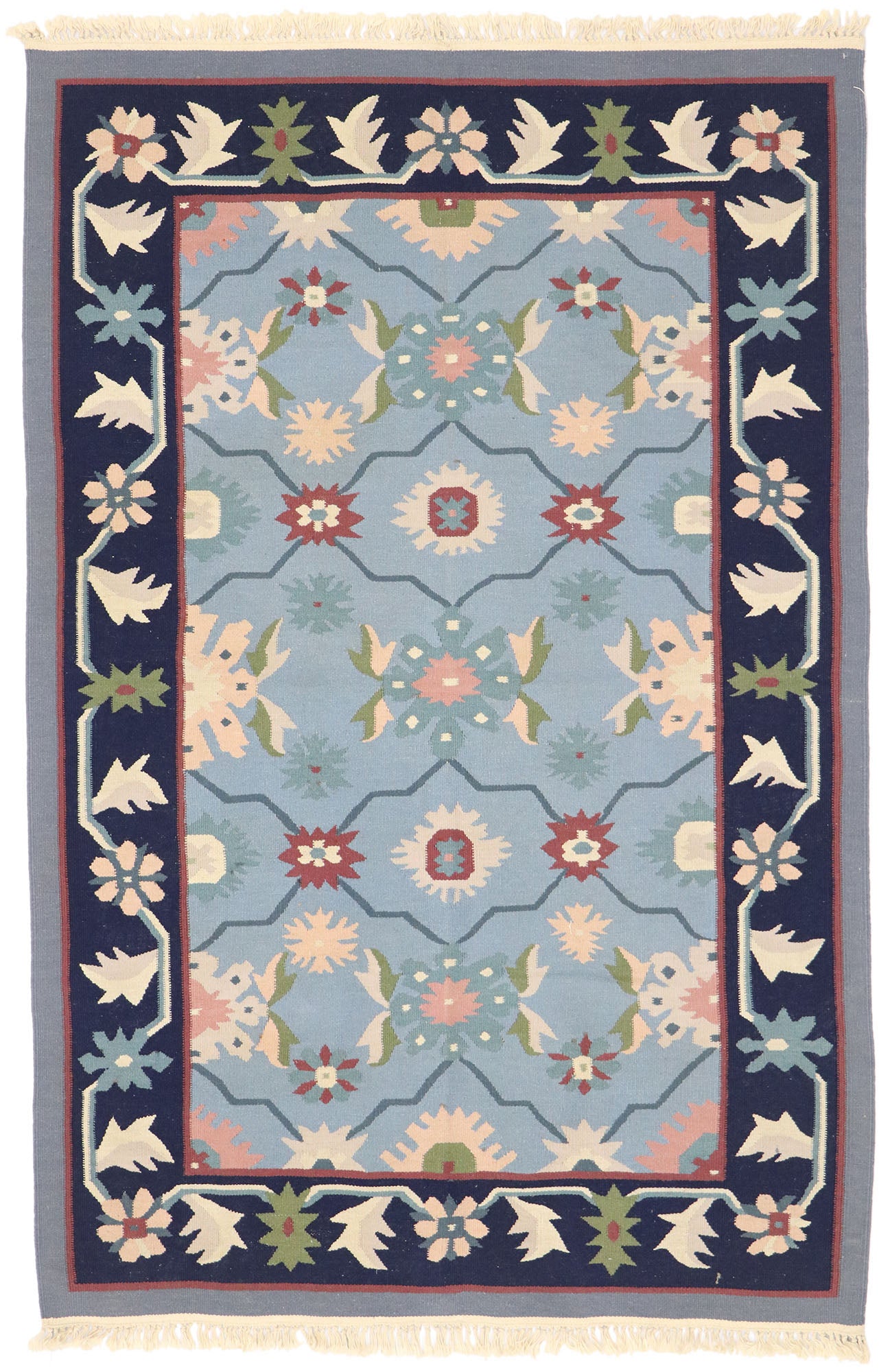 4 x 6 Vintage Romanian Floral Kilim Rug 77954