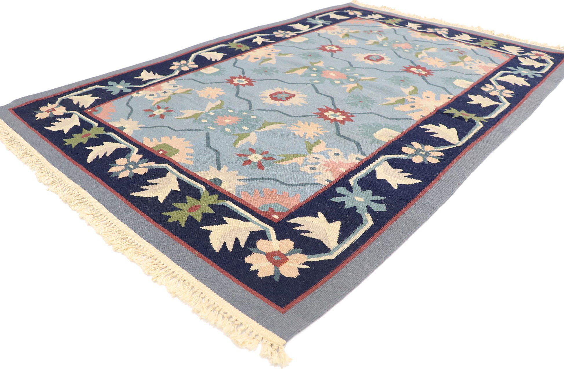 4 x 6 Vintage Romanian Floral Kilim Rug 77954