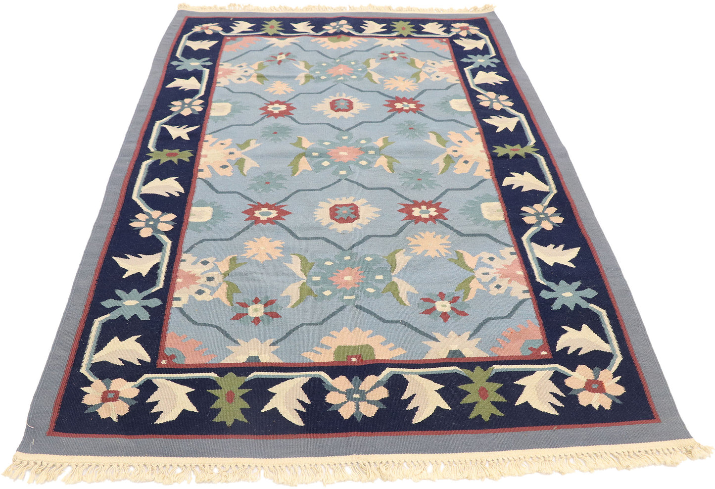 4 x 6 Vintage Romanian Floral Kilim Rug 77954