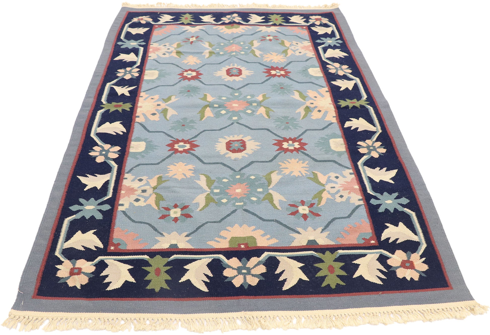4 x 6 Vintage Romanian Floral Kilim Rug 77954