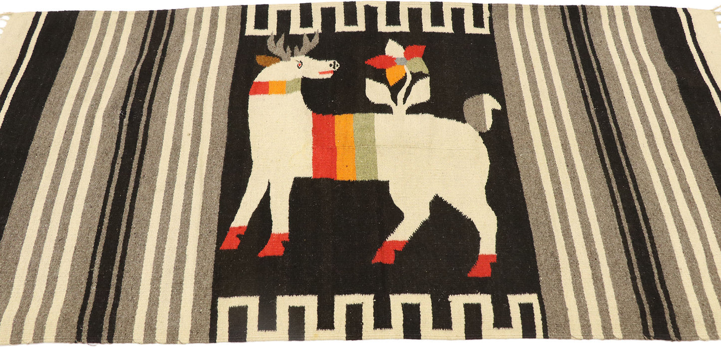 3 x 5 Vintage Mexican Kilim Sarape Rug 77962