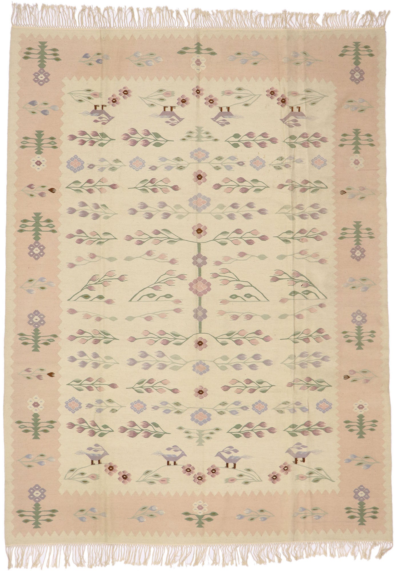 9 x 12 Vintage Romanian Floral Kilim Rug 77965